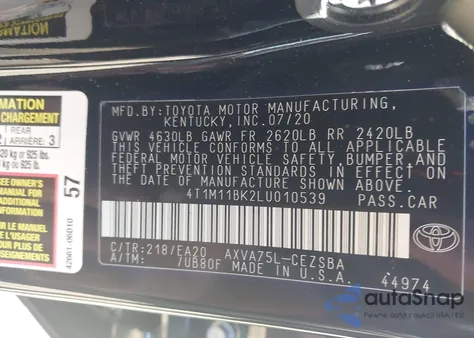 2020 Toyota Camry Se Awd из США, поврежденный, VIN 4T1M11BK2LU010539